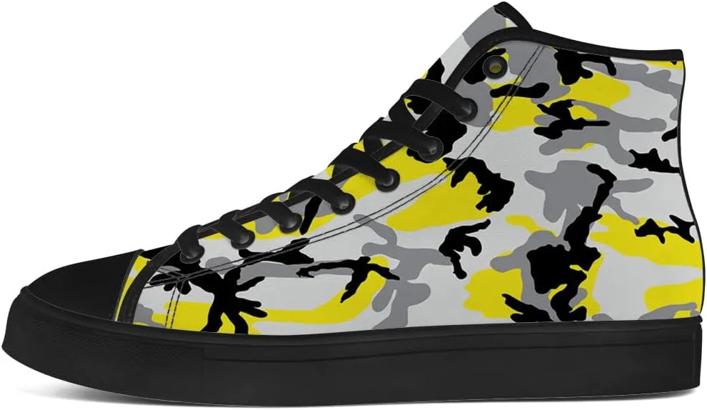Yellow Camouflage High Top Canvas Shoes Camo High Top Sneakers Lace Up Casual Shoes Gifts for Men Women