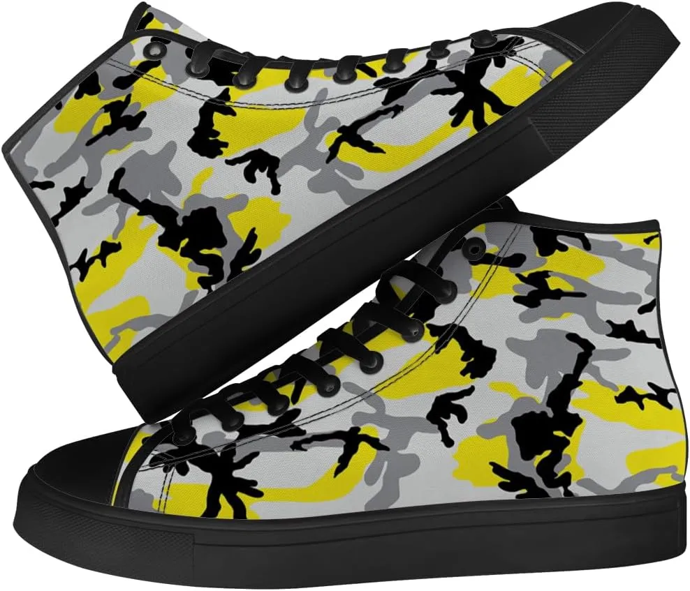 Yellow Camouflage High Top Canvas Shoes Camo High Top Sneakers Lace Up Casual Shoes Gifts for Men Women