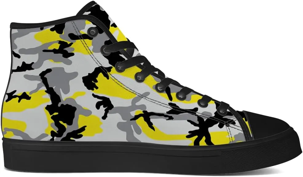 Yellow Camouflage High Top Canvas Shoes Camo High Top Sneakers Lace Up Casual Shoes Gifts for Men Women