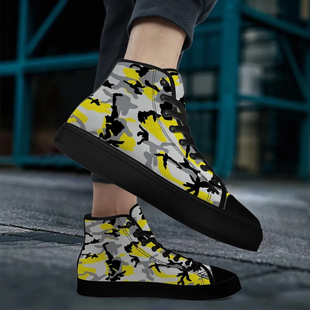 Yellow Camouflage High Top Canvas Shoes Camo High Top Sneakers Lace Up Casual Shoes Gifts for Men Women