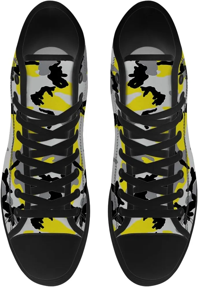 Yellow Camouflage High Top Canvas Shoes Camo High Top Sneakers Lace Up Casual Shoes Gifts for Men Women