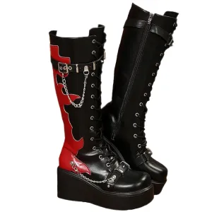 ZKXYFFS Womens Over The Knee Boots Chunky High Heel Riding Boots Side Zip Lace up Motorcycle Platform Boots Thigh High Combat Boots